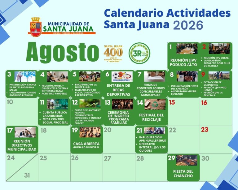 ¡Revisa el calendario de actividades de Santa Juana para este agosto 2026!