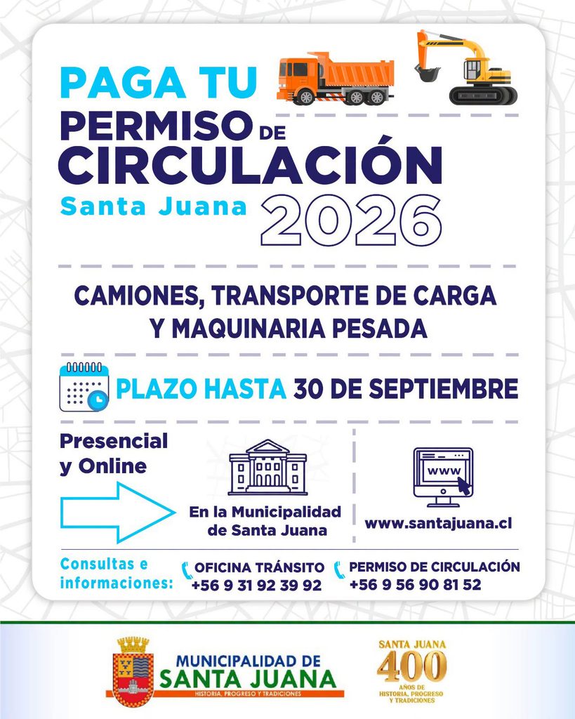 a puedes pagar tu Permiso de Circulación 2026 en la Municipalidad de Santa Juana.